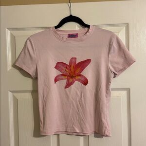 Edikted Pink Baby Tee With Lily Graphic Short Sleeve